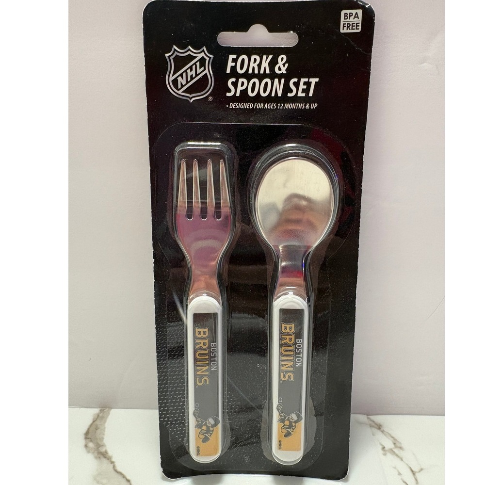 NHL Boston Bruins Baby Fanatic Fork and Spoon‎ Set Toddler Cutlery BPA Free NEW
